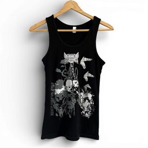 American Apparel UNCAGED MMA Ribbed Tank Top Black Skull Graphic Made USA L